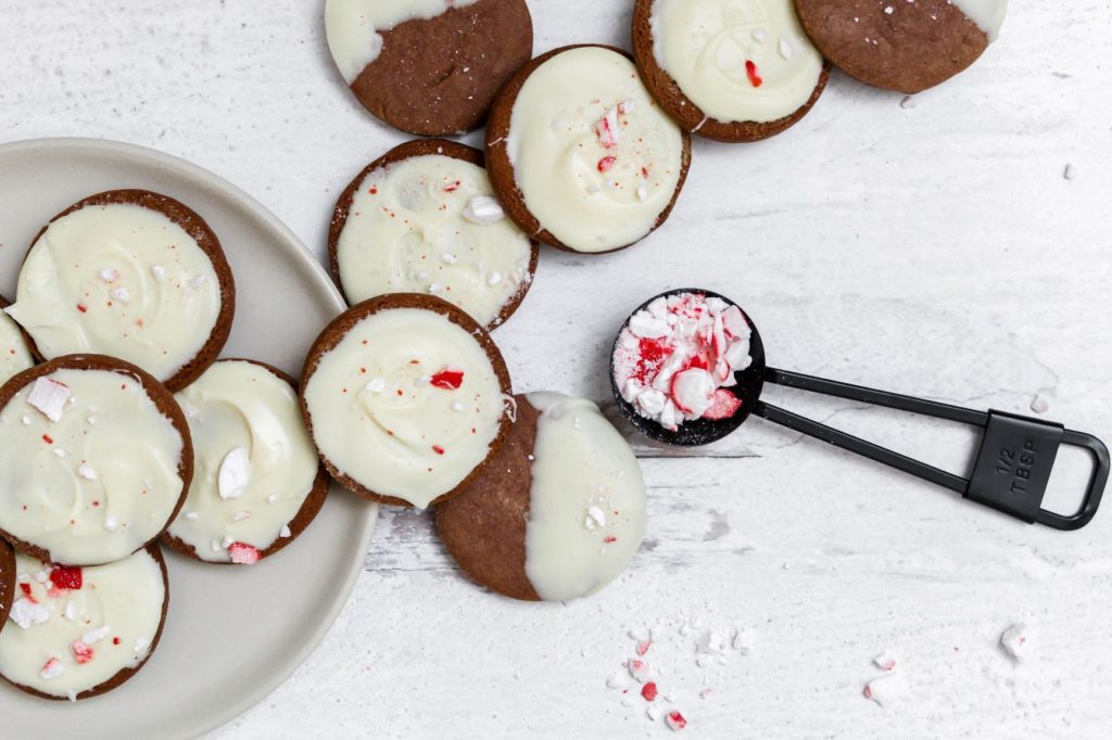 white chocolate dipped peppermint cookies