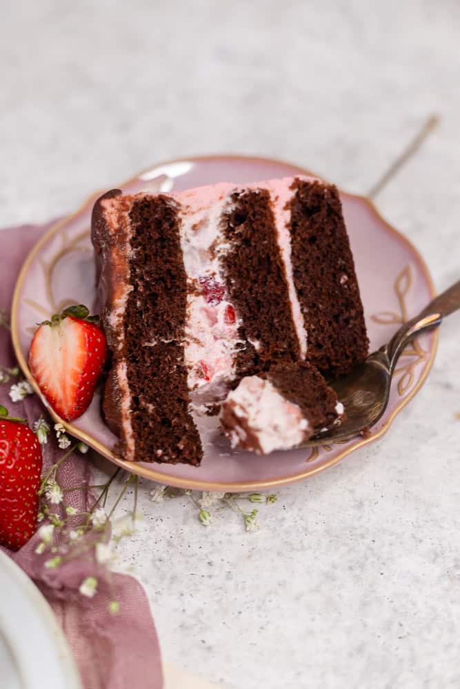 chocolate cake with strawberry filling