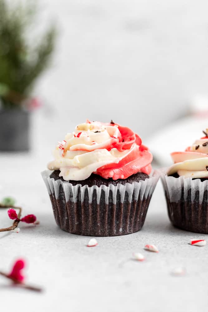 Chocolate peppermint cupcake with cream cheese frosting