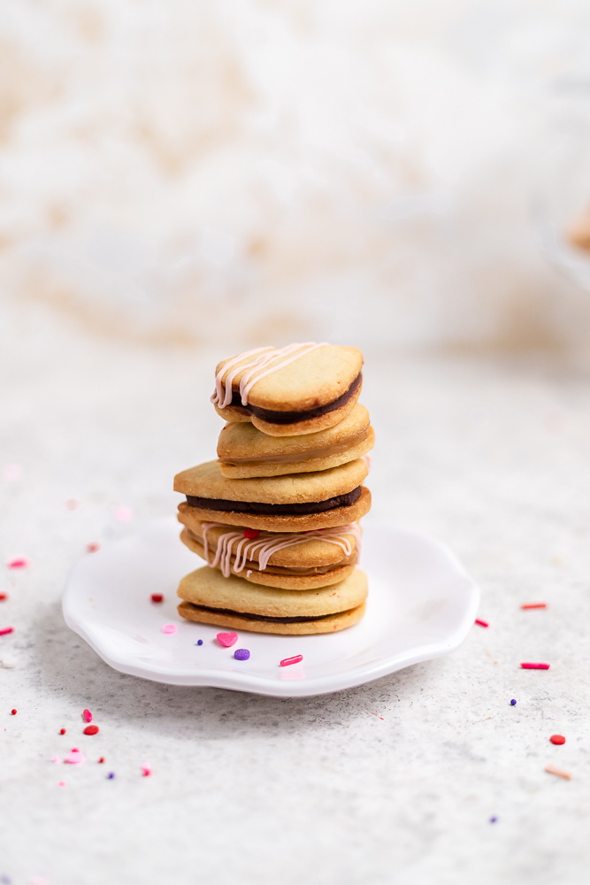 stack of valentines day cookies